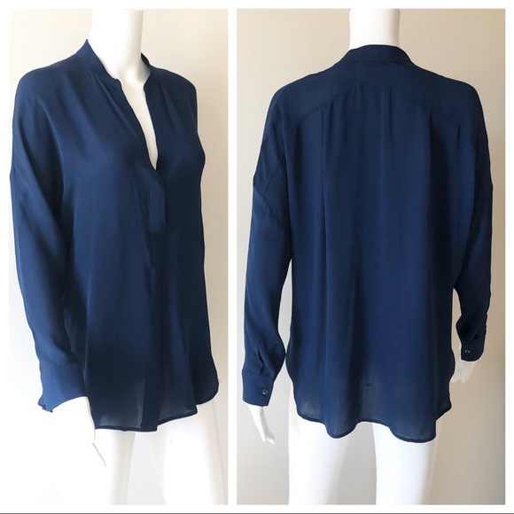 Vince Pop-Over Navy Silk Dolman Sleeve Tunic M - Picture 3 of 8